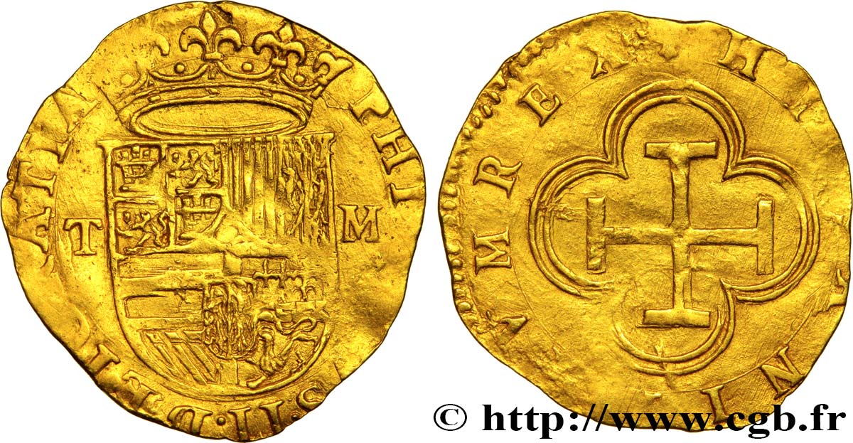 SPAIN - KINGDOM OF SPAIN - PHILIP II Escudo n.d. Tolède XF 