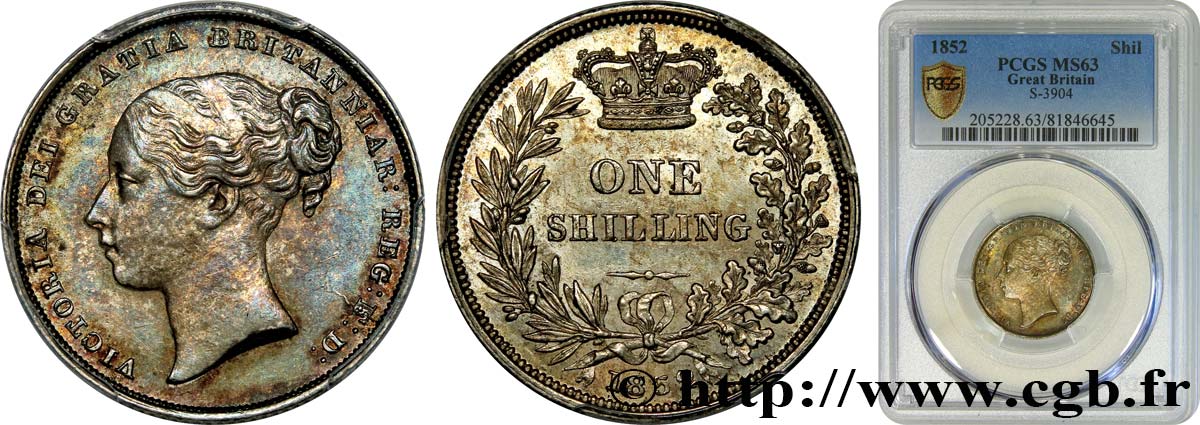 GREAT BRITAIN - VICTORIA 1 Shilling tête jeune 1852  MS63 PCGS