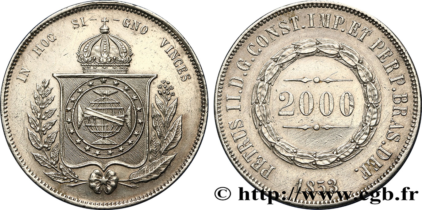 BRAZIL 2000 Reis Pierre II 1853  AU 