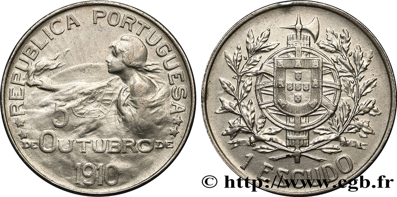 PORTUGAL 1 Escudo naissance de la République (frappée en 1914, commémore le 5 octobre 1910) 1910  EBC 