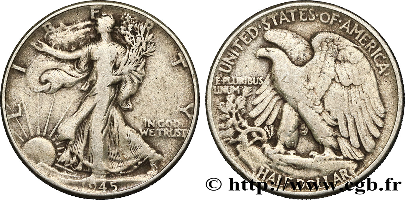 ESTADOS UNIDOS DE AMÉRICA 1/2 Dollar Walking Liberty 1945 Philadelphie BC+ 