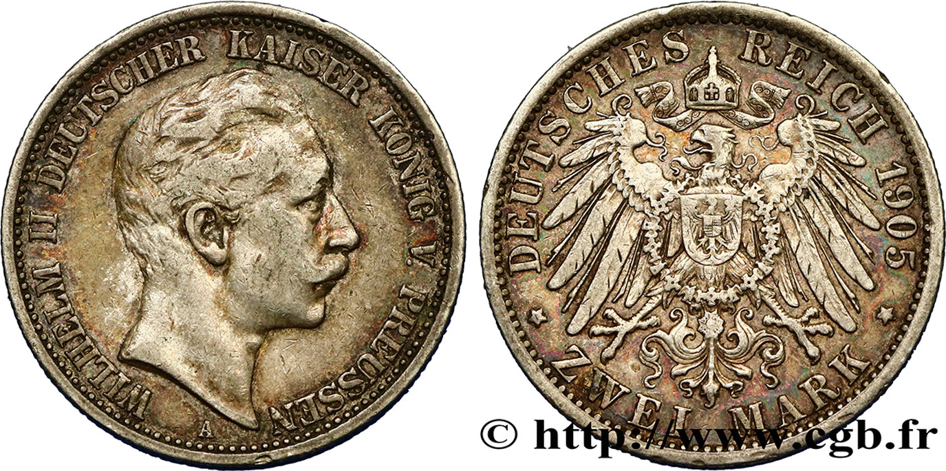 GERMANIA - PRUSSIA 2 Mark Guillaume II  1905 Berlin BB 