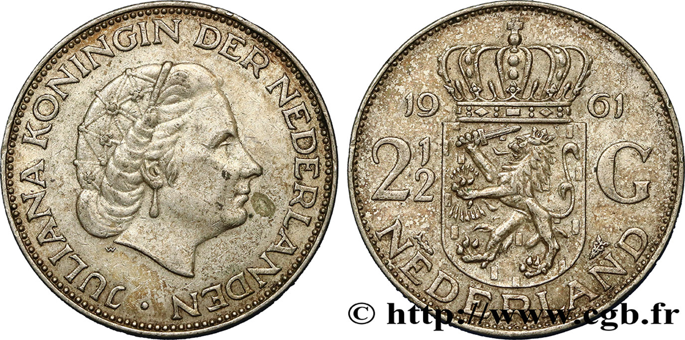 NIEDERLANDE 2 1/2 Gulden Juliana 1961 Utrecht fVZ 