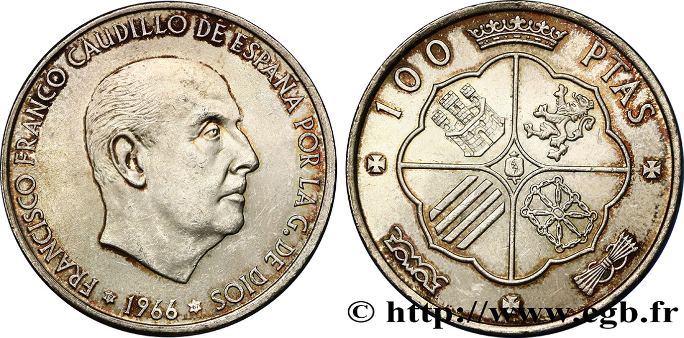 ESPAGNE 100 Pesetas Francisco Franco (1967 dans les étoiles) 1966 Madrid SPL 