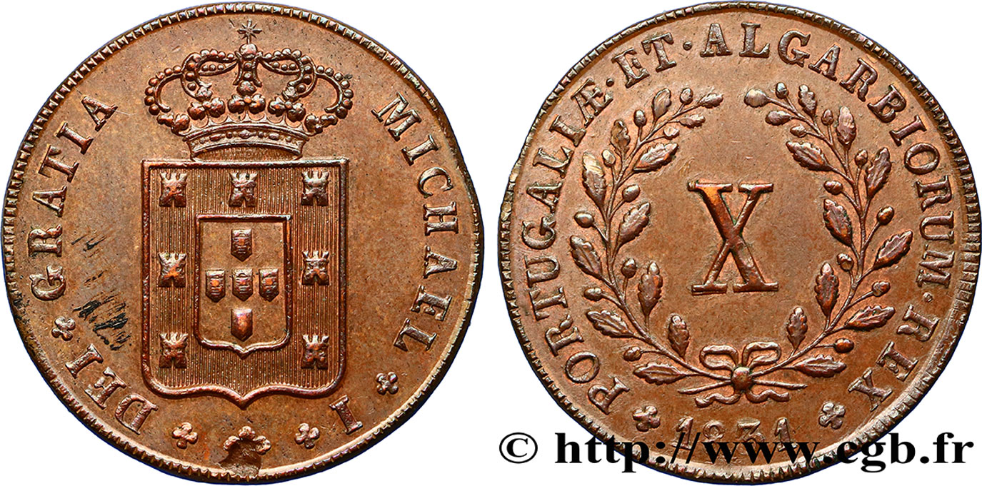 PORTUGAL 10 Reis Michel I 1831  EBC 