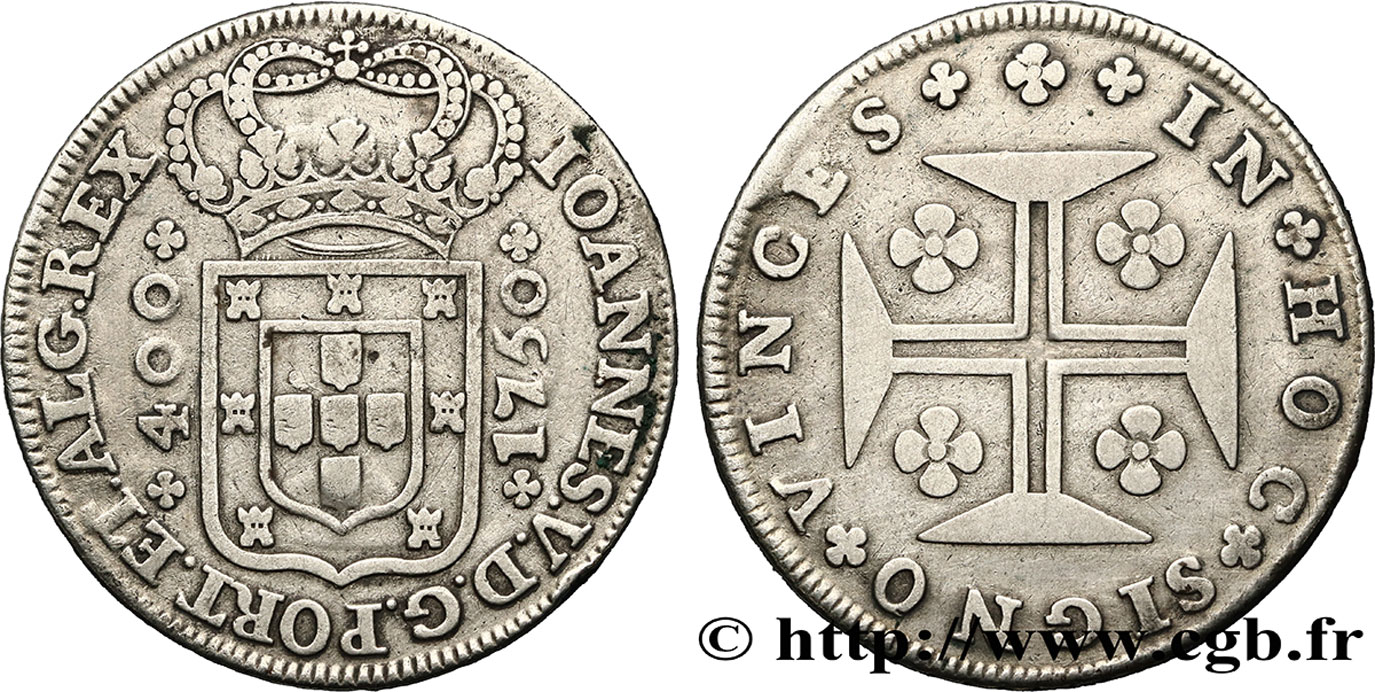PORTOGALLO 400 Reis Jean V 1750  q.BB 