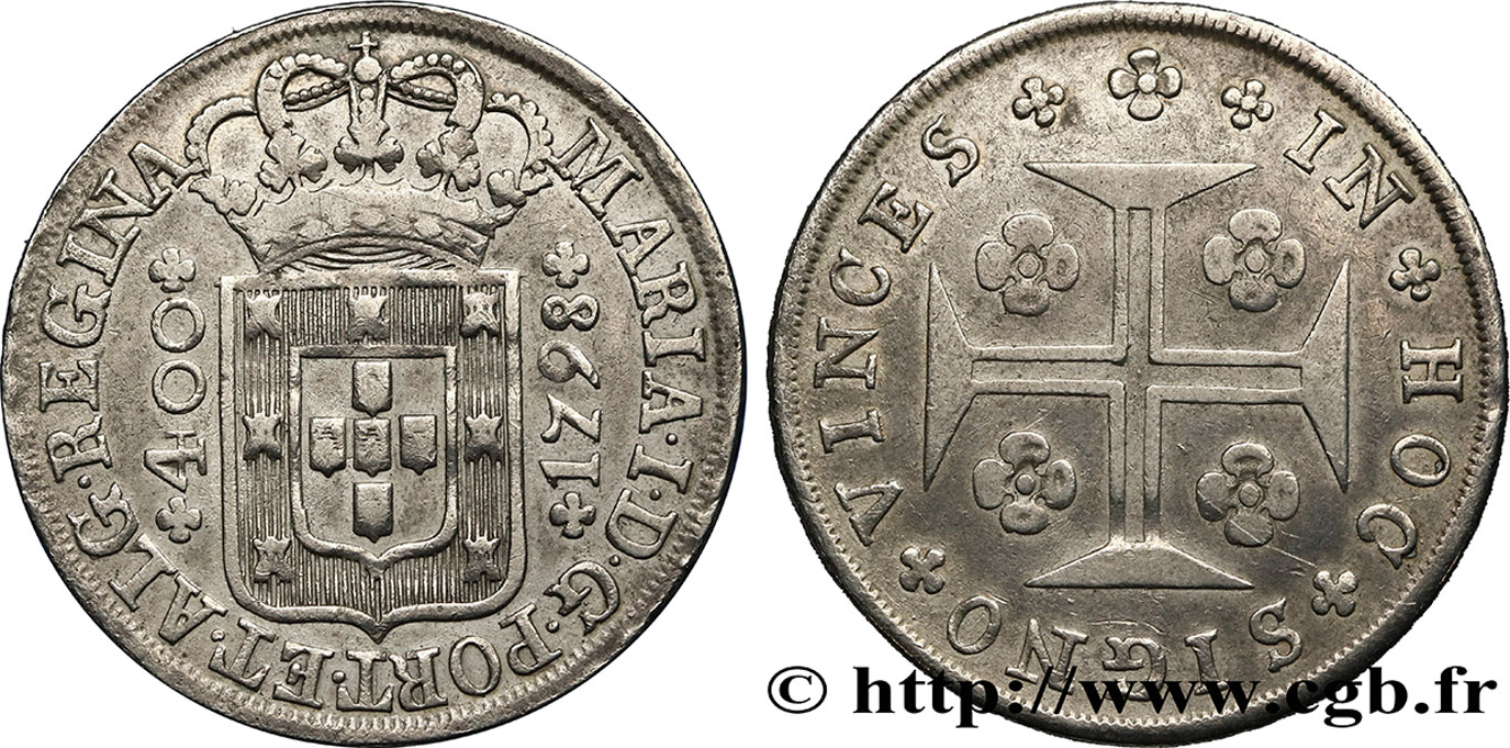 PORTUGAL 400 Reis Marie I 1798  XF 