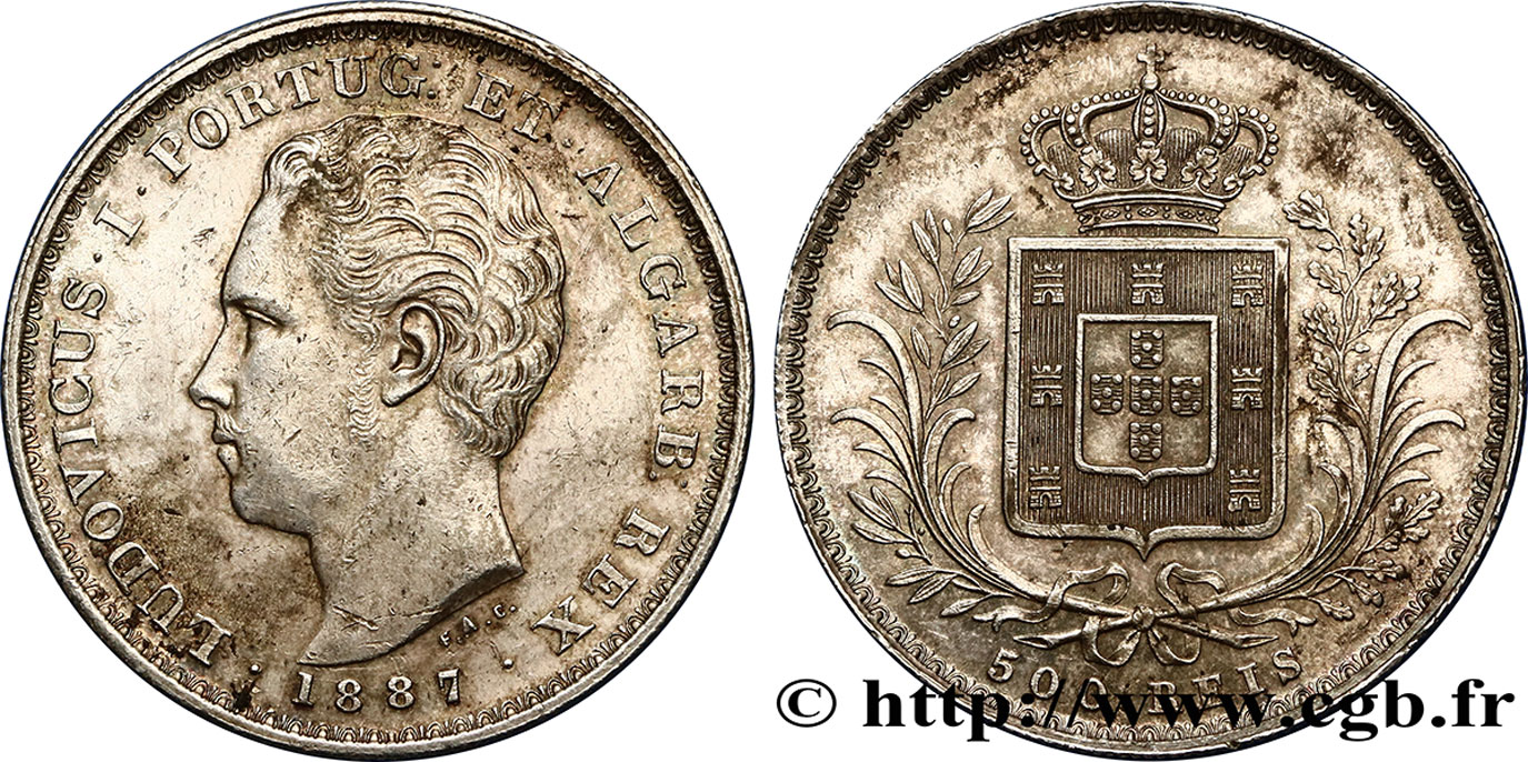 PORTUGAL 500 Reis Louis Ier 1887  AU/MS 