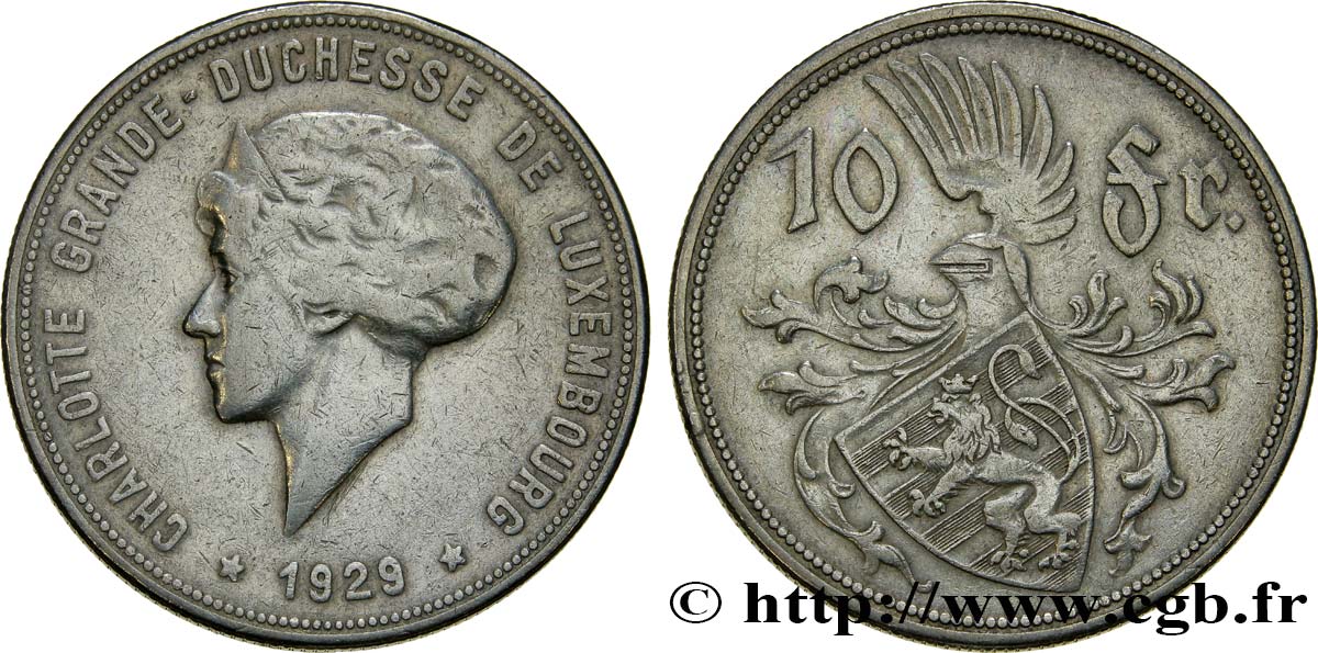 LUXEMBOURG 10 Francs Princesse Charlotte 1929  XF 