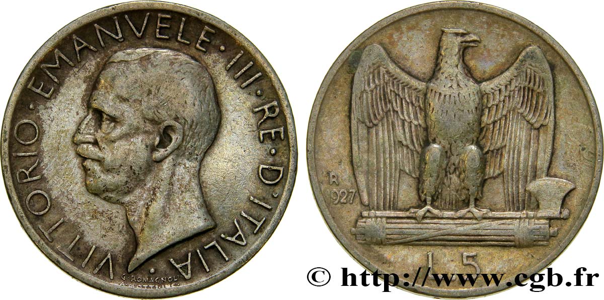 ITALIA 5 Lire Victor Emmanuel III 1927 Rome  BB 