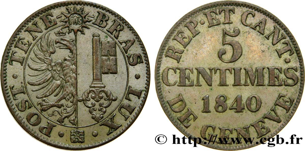 SUISSE - RÉPUBLIQUE DE GENÈVE 5 Centimes 1840  SPL 