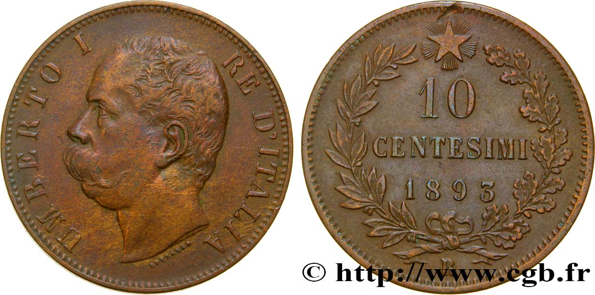 ITALIA 10 Centesimi Humbert Ier 1893 Birmingham MBC 