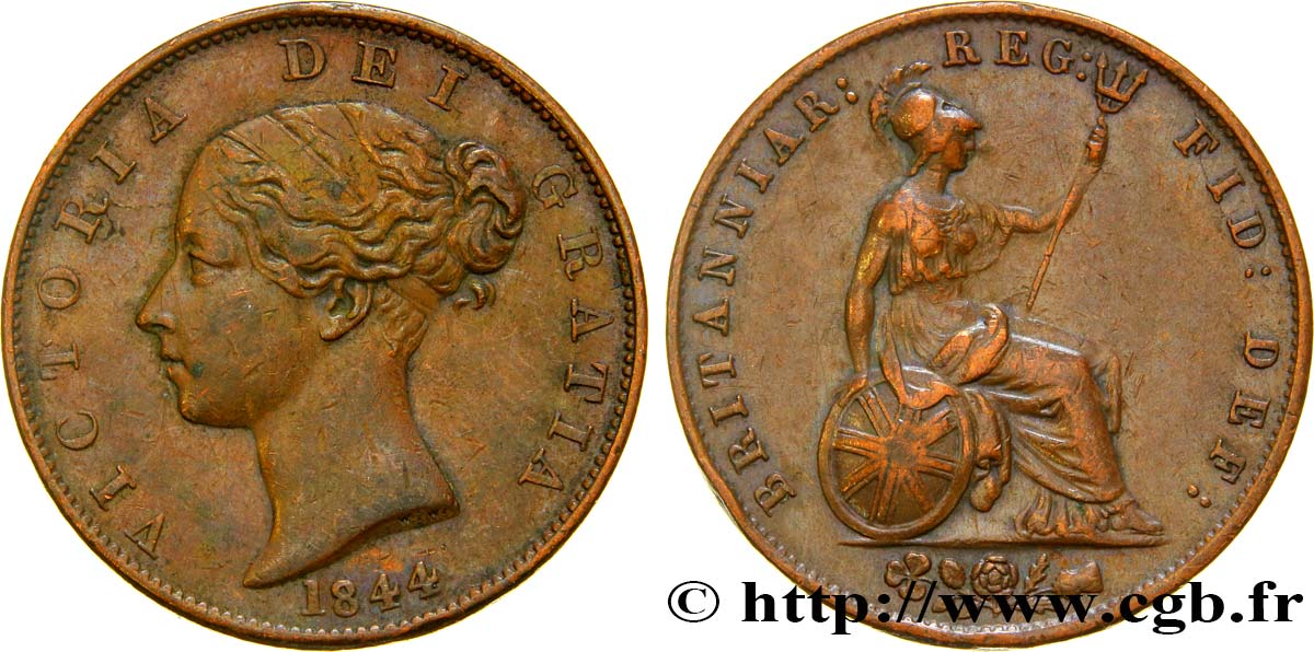 UNITED KINGDOM 1/2 Penny Victoria “tête jeune” 1844  VF 