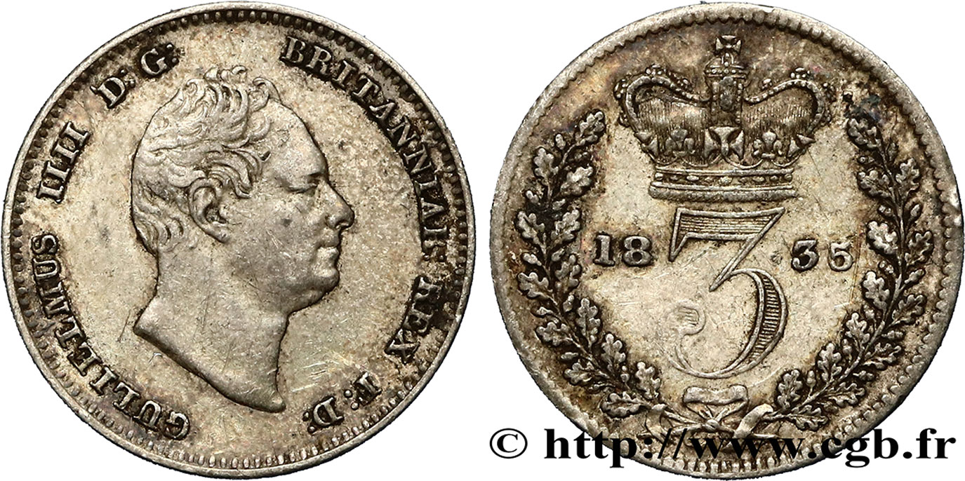 VEREINIGTEN KÖNIGREICH 3 Pence Guillaume IV 1835  SS 