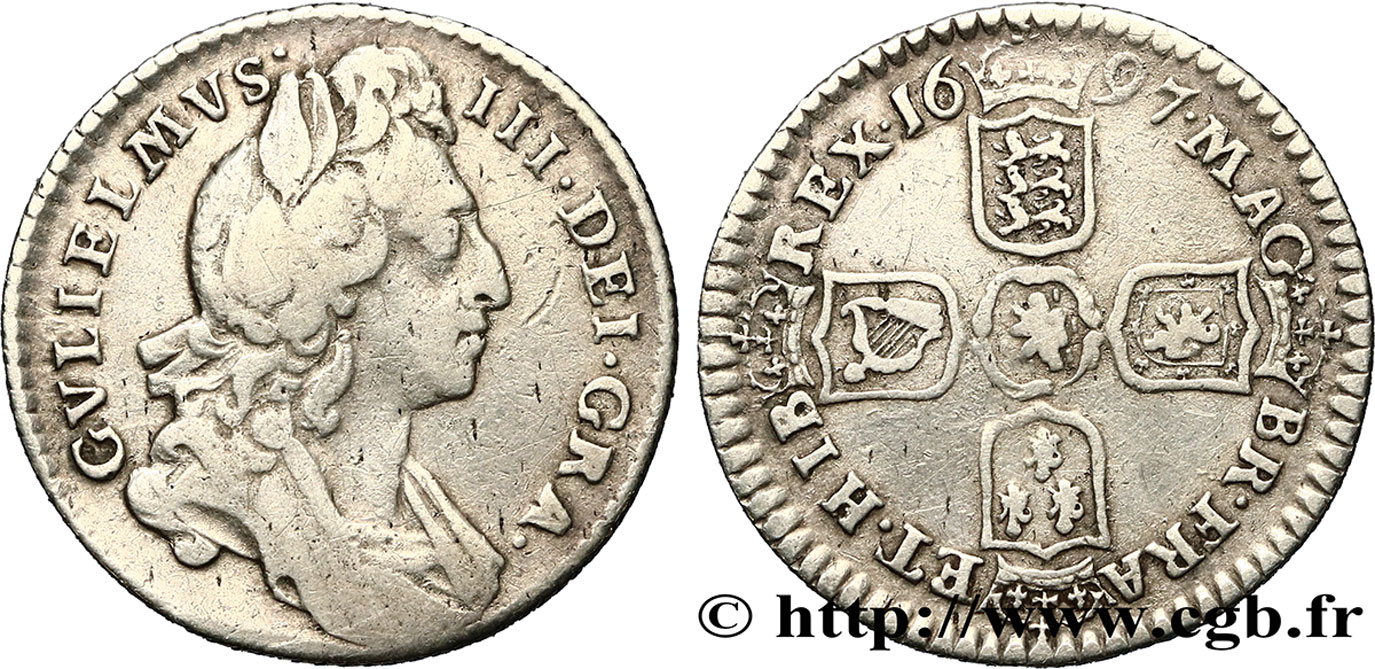 VEREINIGTEN KÖNIGREICH 6 Pence Guillaume III 1697  S 