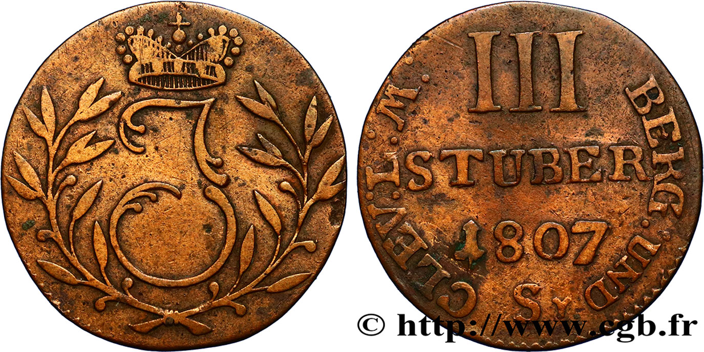 ALEMANIA - BERG 3 Stuber monogramme de Joachim Murat Duc de Berg 1807 Düsseldorf BC+ 