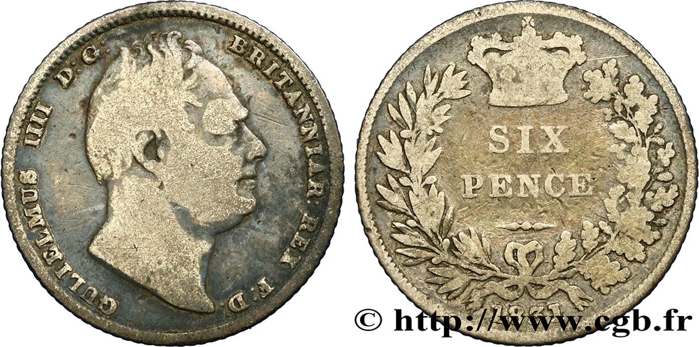 VEREINIGTEN KÖNIGREICH 6 Pence Guillaume IV 1831  S 