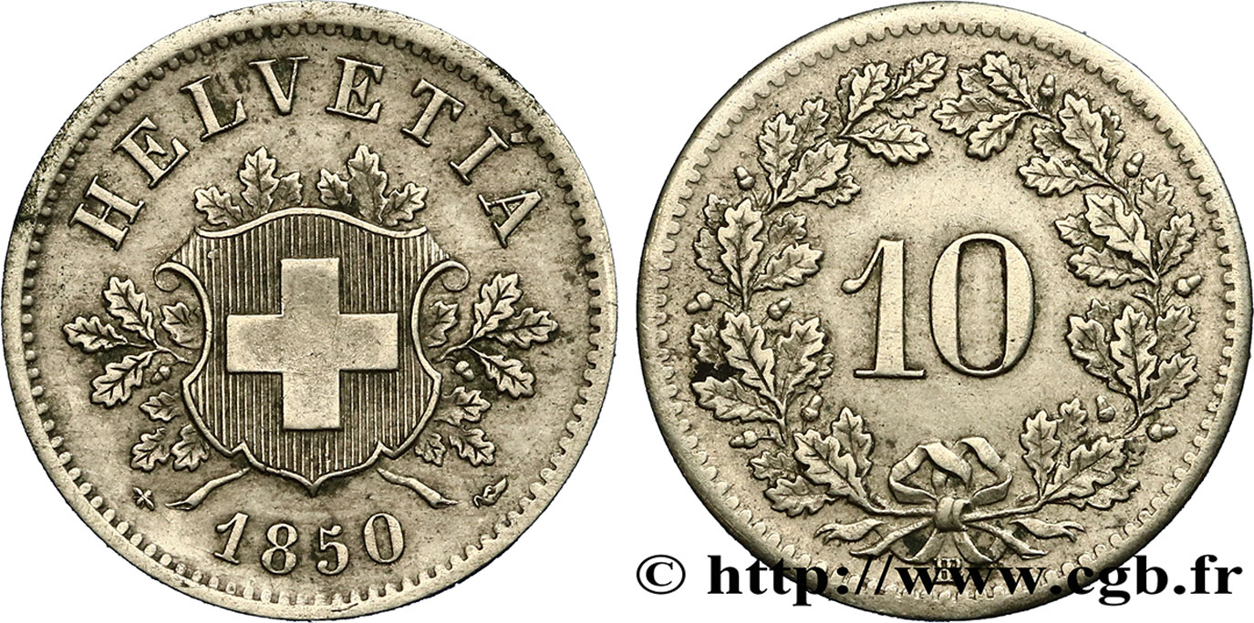 SWITZERLAND 10 Centimes (Rappen) 1850 Strasbourg  AU 