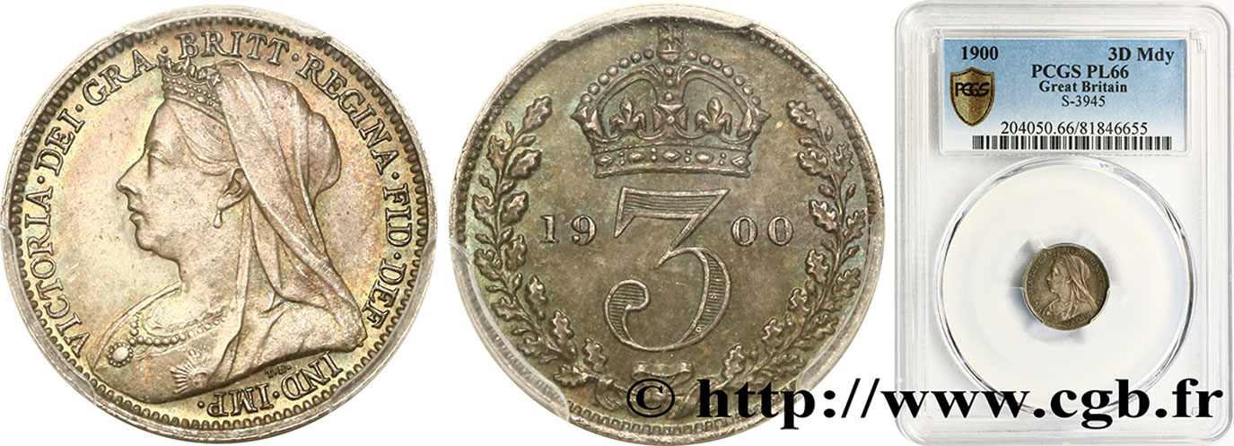 UNITED KINGDOM 3 Pence Victoria buste du jubilé 1900  MS66 PCGS