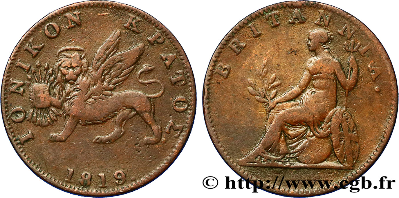 ISLAS JóNICAS 2 Lepta lion ailé / Britannia 1819  BC 