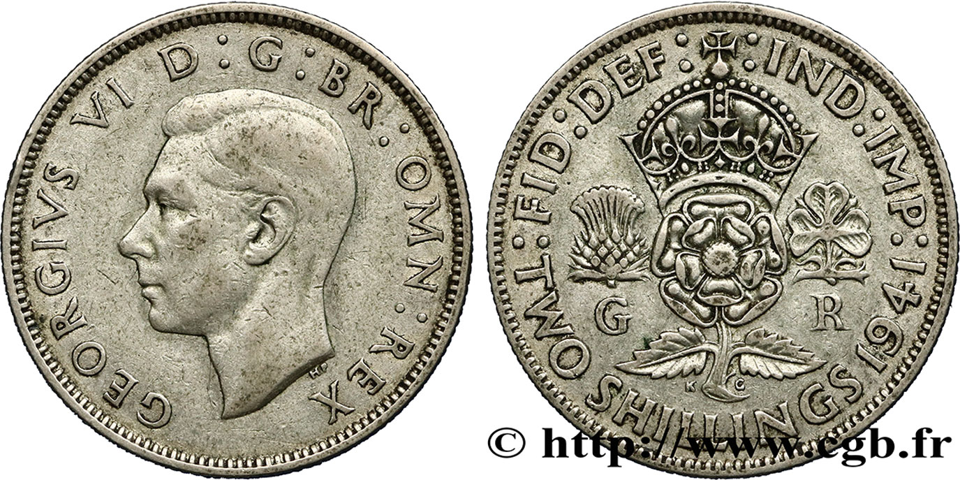 UNITED KINGDOM 1 Florin (2 Shillings) Georges VI 1941  XF 
