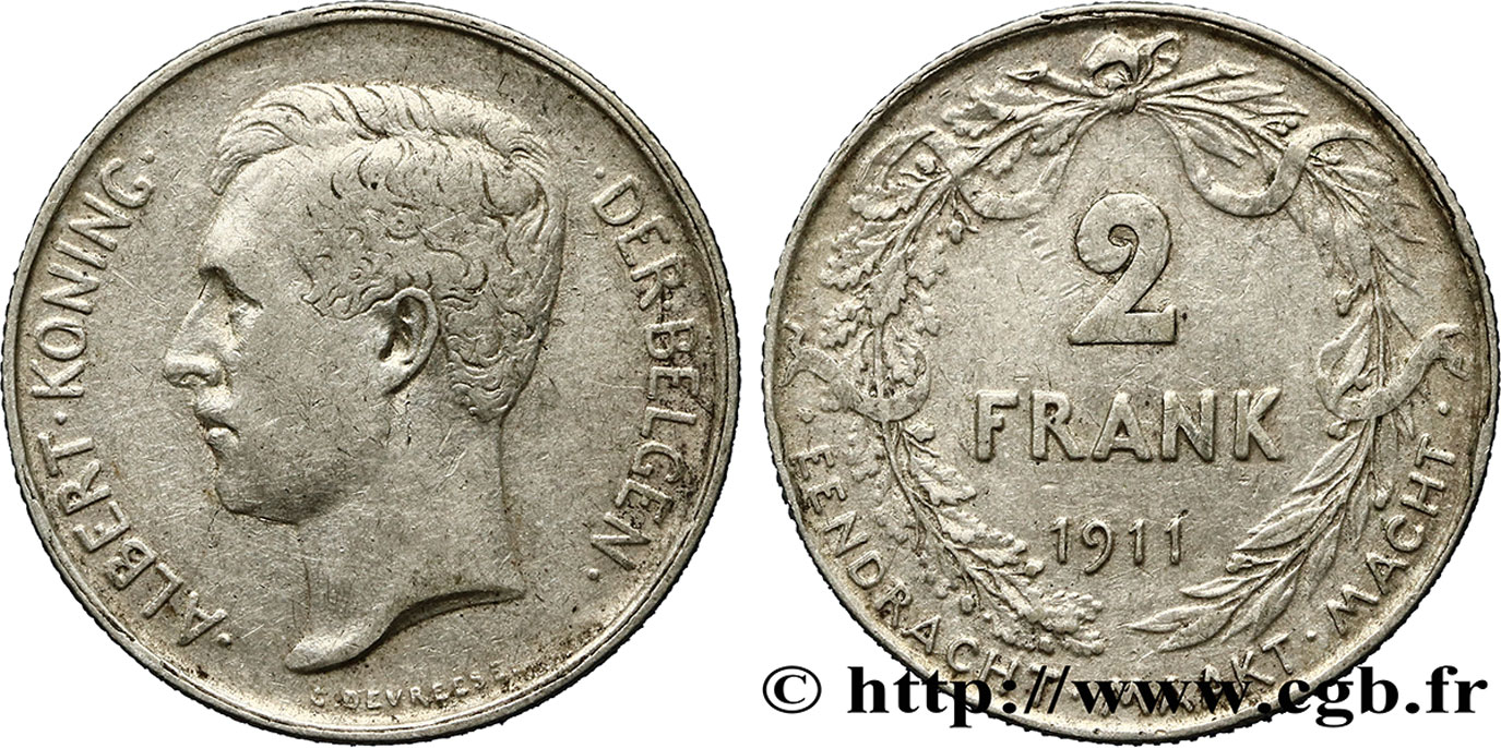 BELGIO 2 Francs Albert Ier légende flamande 1911  BB 