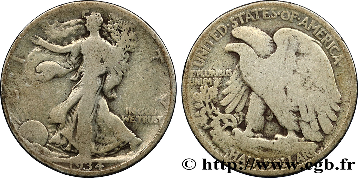 UNITED STATES OF AMERICA 1/2 Dollar Walking Liberty 1934 Philadelphie F 