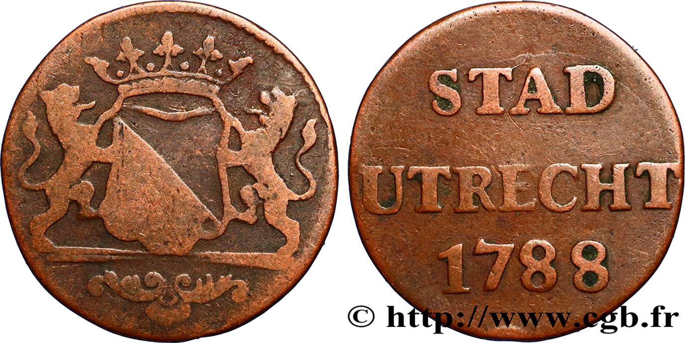 NETHERLANDS - UNITED PROVINCES 1 Duit Utrecht 1788  VF 