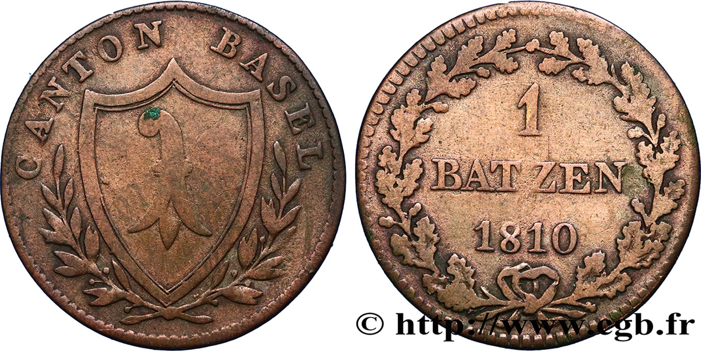 SUISSE - CONFÉDÉRATION HELVÉTIQUE - CANTON DE BÂLE 1 Batzen - Canton de Bâle 1810  TB 
