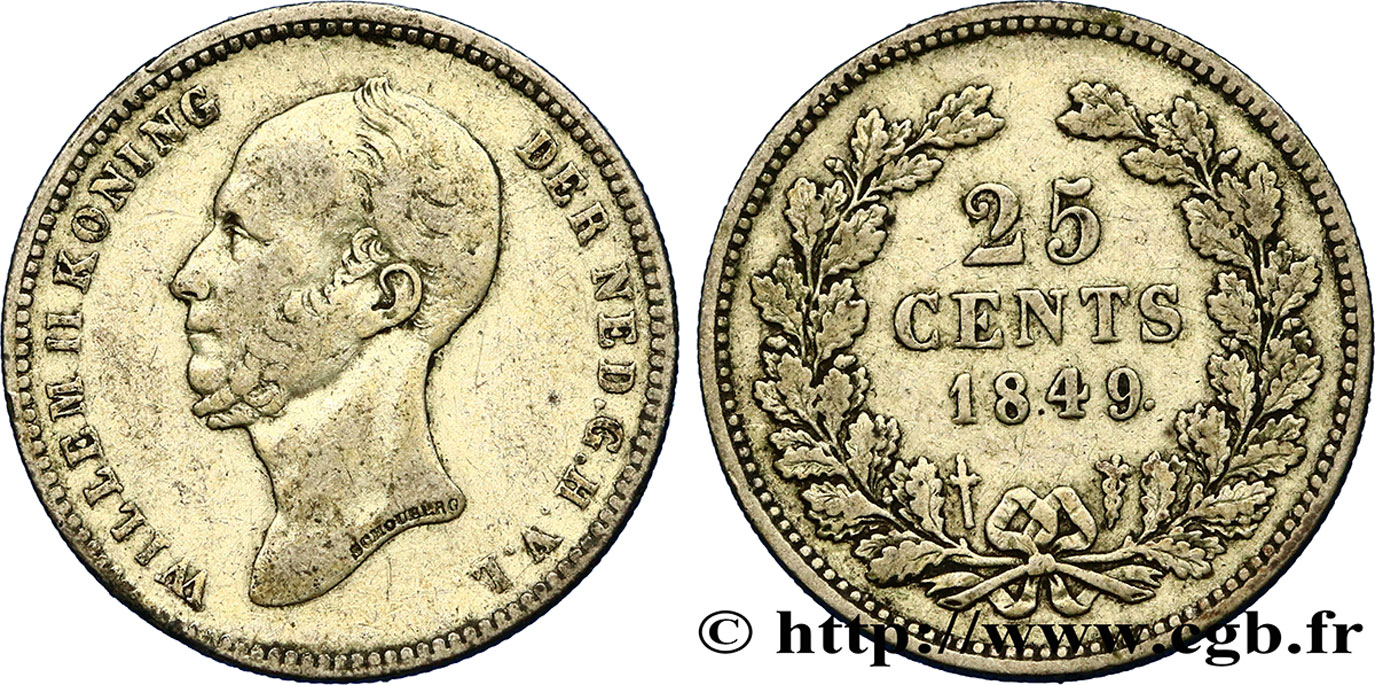 NETHERLANDS 25 Cents Guillaume II
 1849 Utrecht VF 