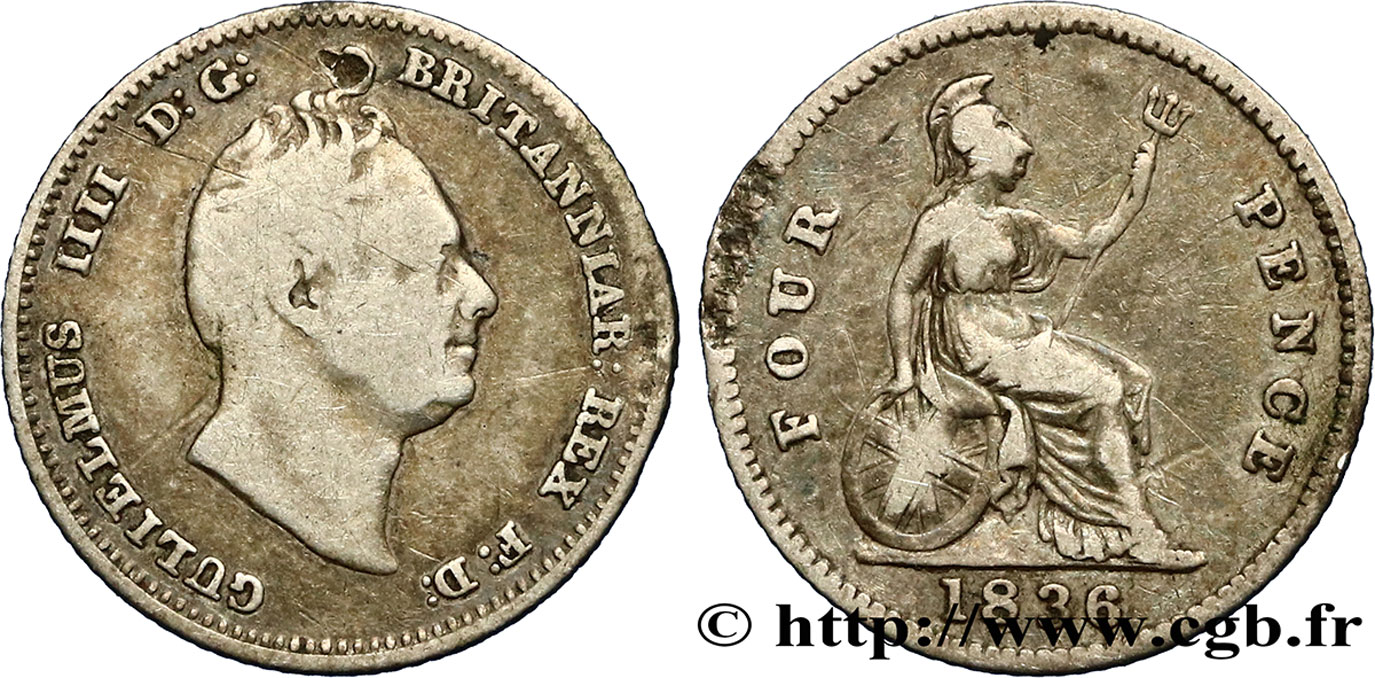 REGNO UNITO 4 Pence ou Groat Guillaume IV 1836  q.BB 