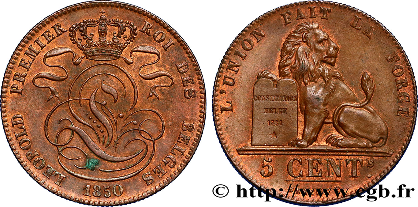 BELGIO 5 Centimes Léopold Ier 1850  SPL 