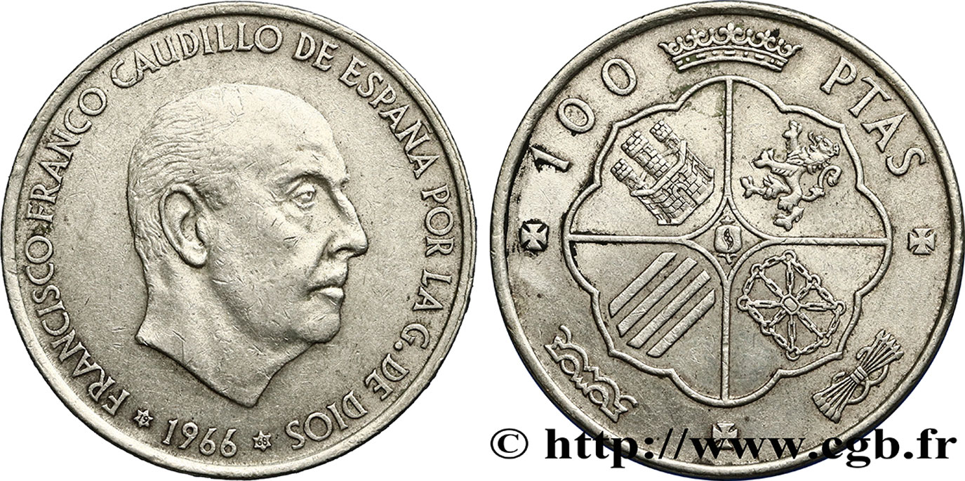 SPAGNA 100 Pesetas Francisco Franco (1968 dans les étoiles) 1966  BB 