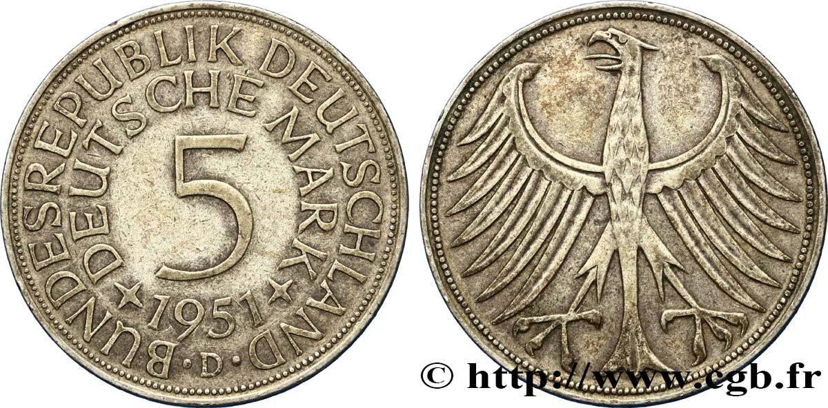 GERMANY 5 Mark aigle 1951 Munich XF 