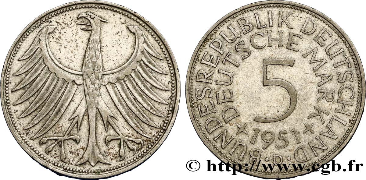 ALLEMAGNE 5 Mark aigle 1951 Munich TTB 