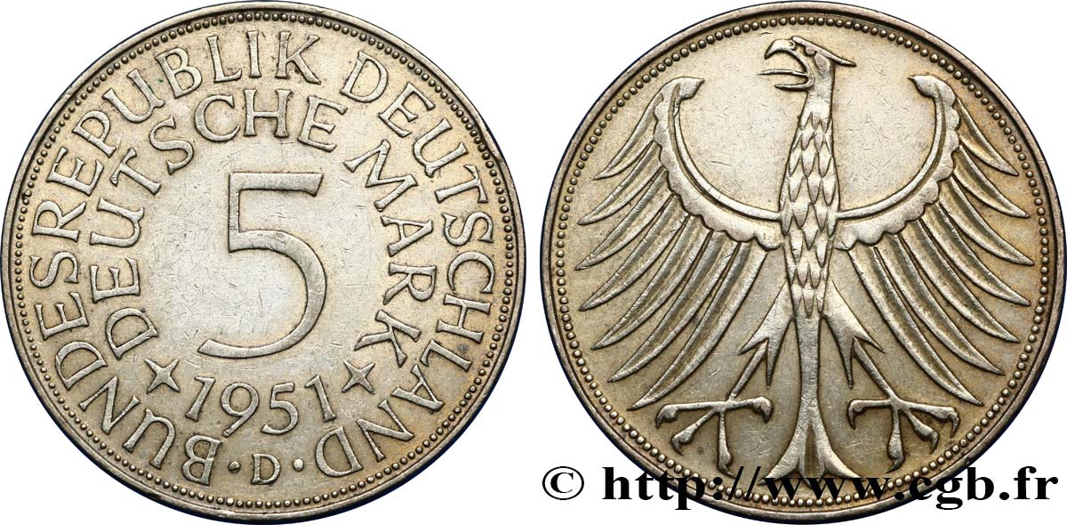 DEUTSCHLAND 5 Mark aigle 1951 Munich VZ 