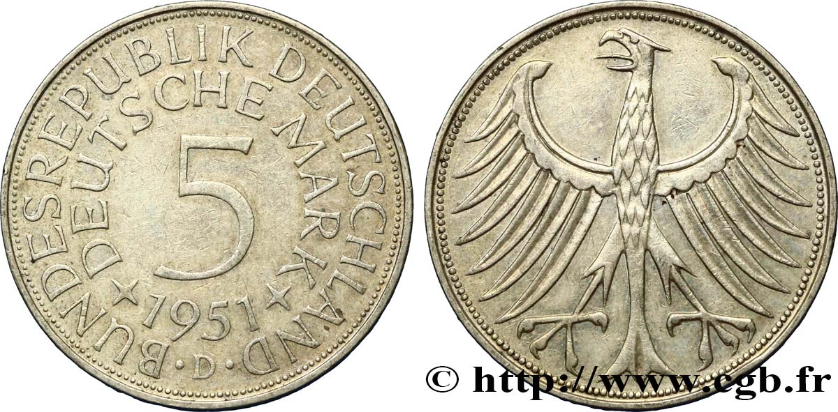 GERMANY 5 Mark aigle 1951 Munich AU 