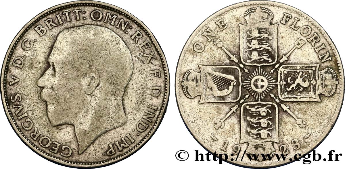ROYAUME-UNI 1 Florin Georges V / emblème aux blasons  1923  TB 
