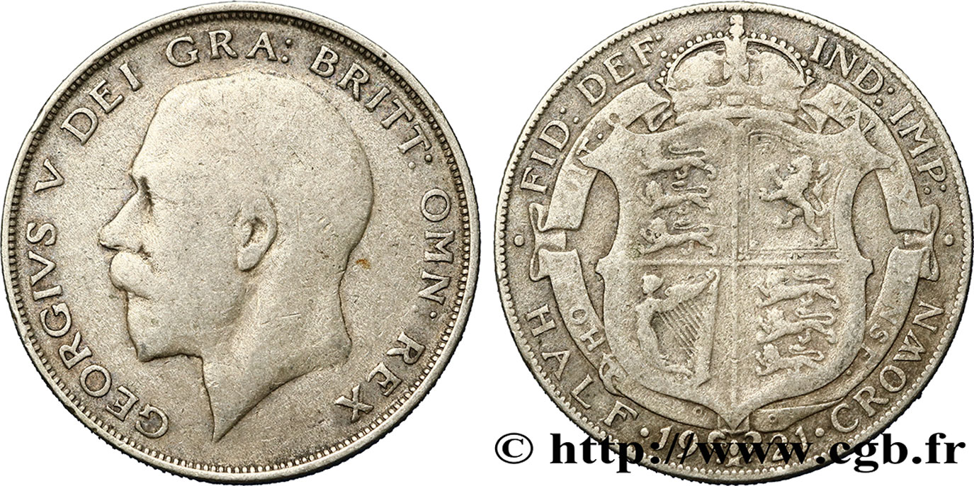 ROYAUME-UNI 1/2 Crown Georges V / emblème 1921  B+ 