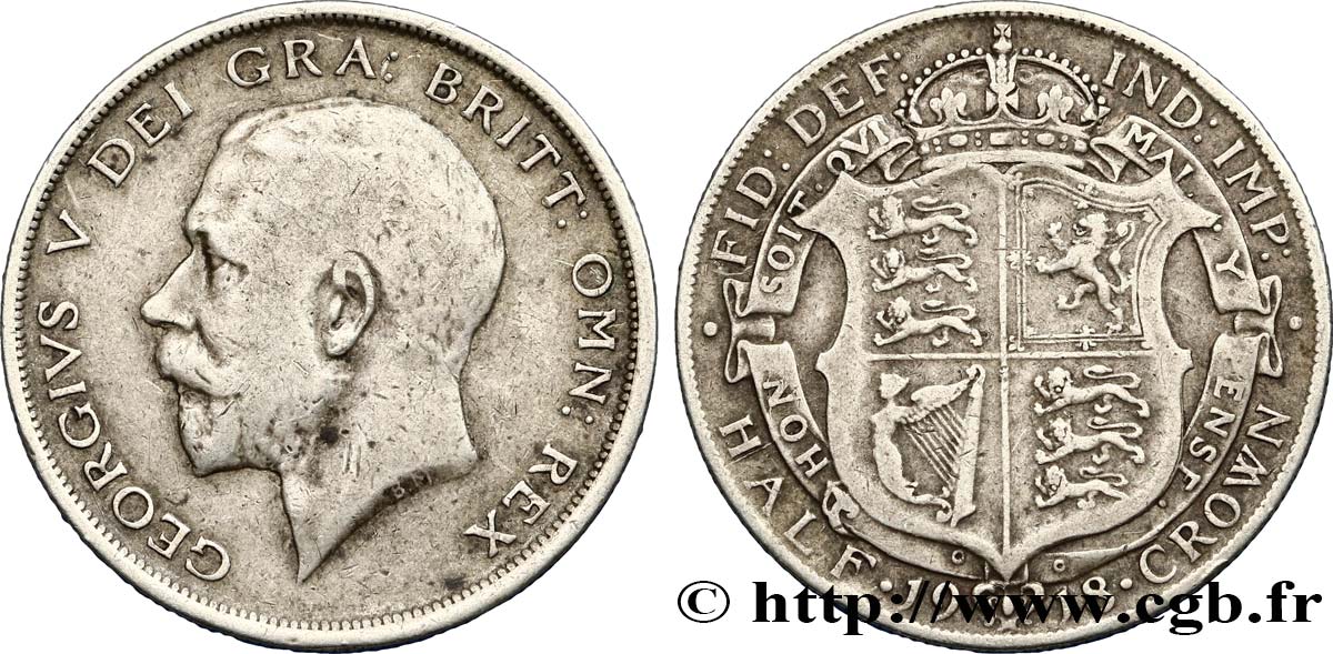 ROYAUME-UNI 1/2 Crown Georges V 1918 Londres TB+ 