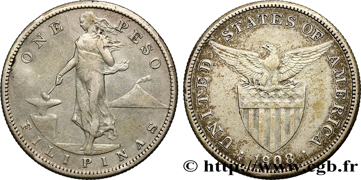 FILIPPINE 1 Peso - Administration Américaine 1908 San Francisco - S q.BB 