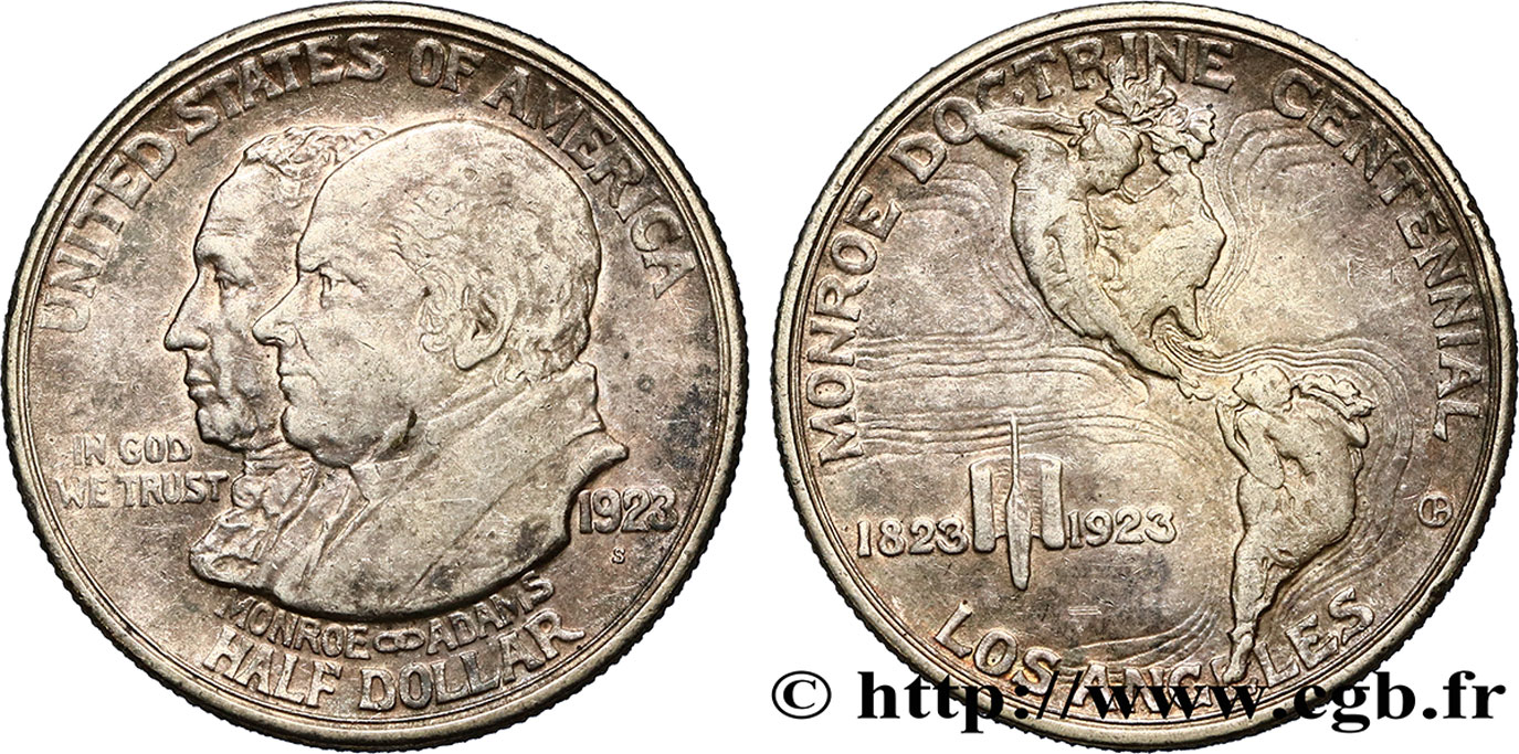 ÉTATS-UNIS D AMÉRIQUE 1/2 Dollar centenaire de la doctrine Monroe 1923 San Francisco TTB 