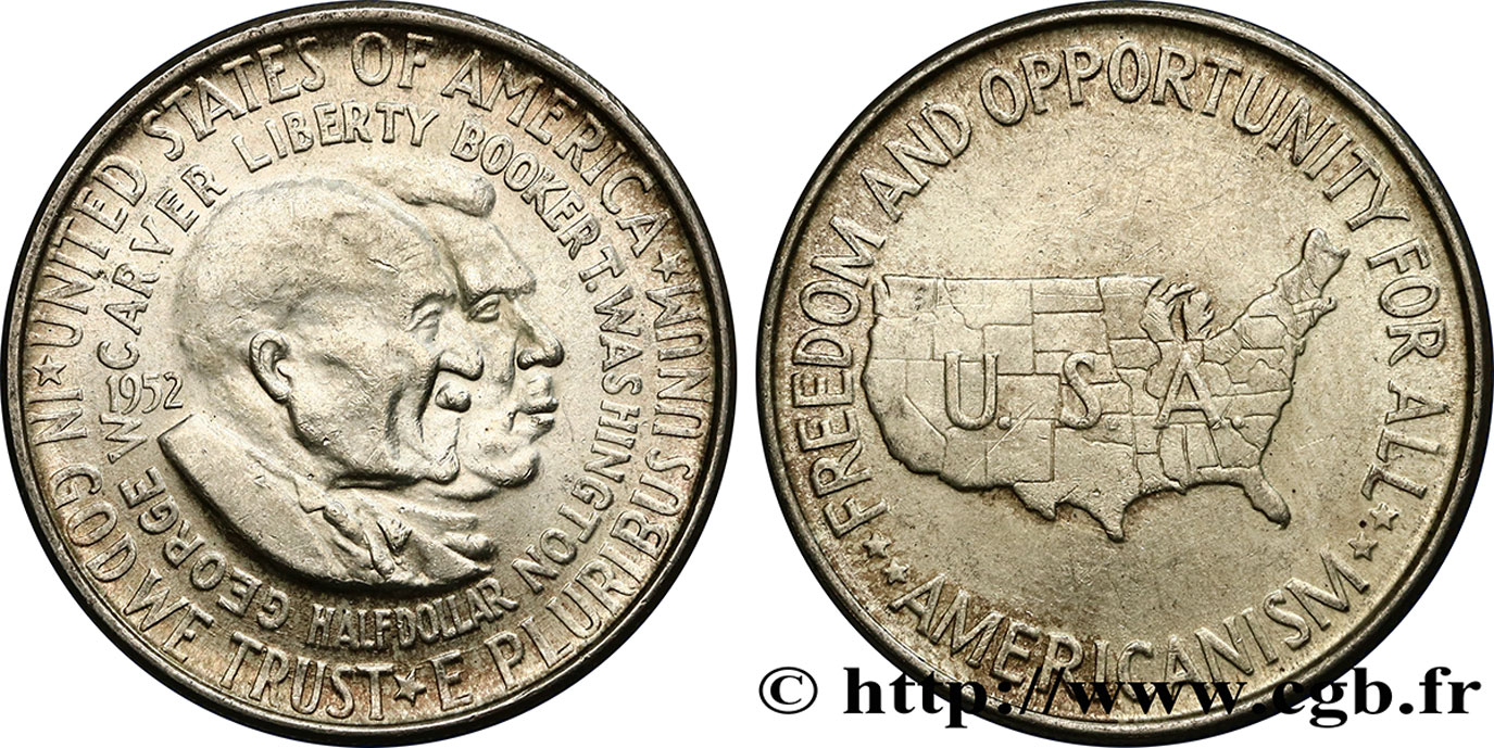 ÉTATS-UNIS D AMÉRIQUE 1/2 Dollar George Carver et Brooker T. Washington 1952 Philadelphie SUP 