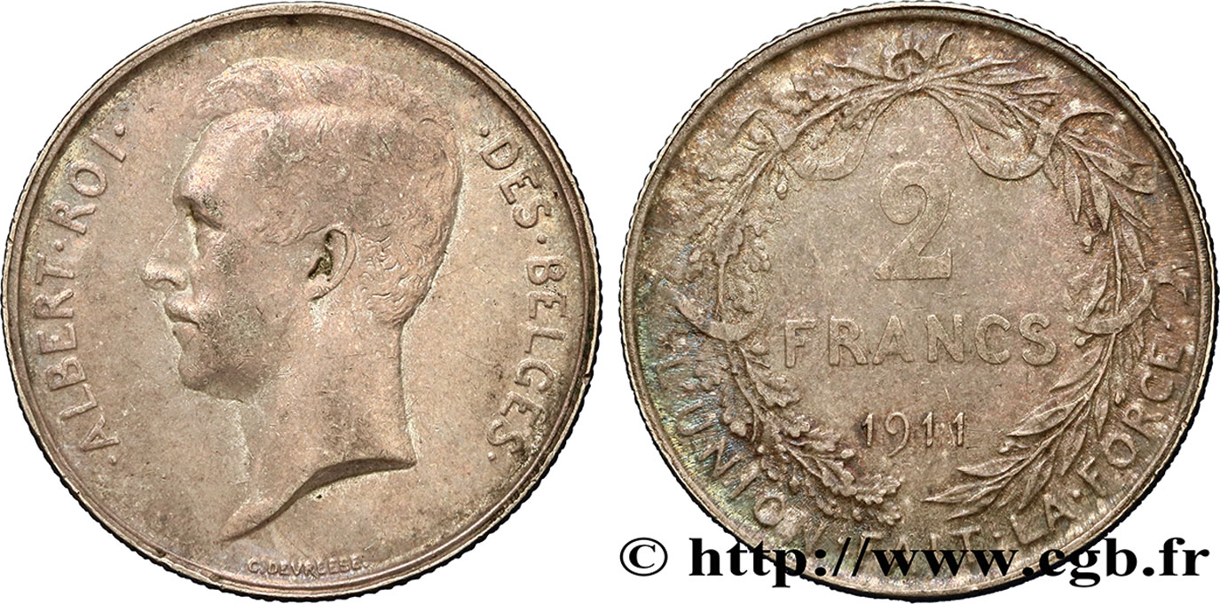 BELGIQUE 2 Francs Albert Ier légende flamande 1911  TTB+ 