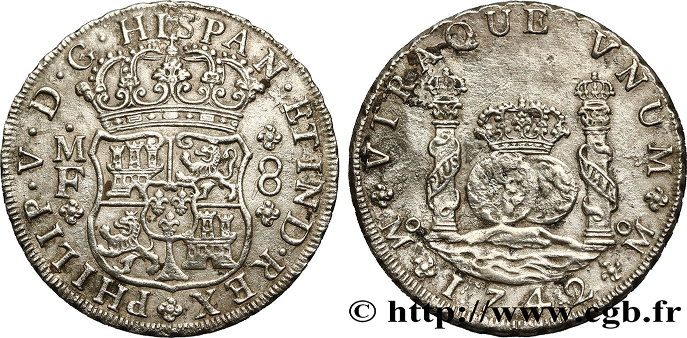 MEXIKO 8 Reales Philippe V d’Espagne 1742 Mexico fVZ 