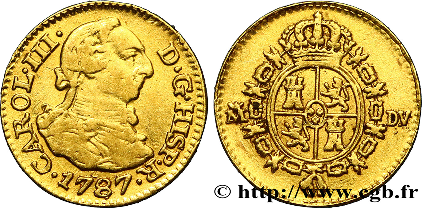ESPAGNE 1/2 Escudo Charles III 1787 Madrid TTB/TTB+ 