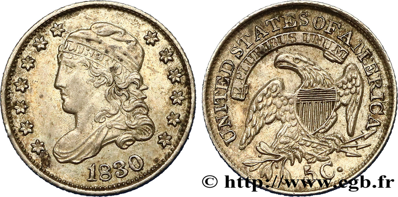ÉTATS-UNIS D AMÉRIQUE 5 Cents “capped bust” 1830 Philadelphie VZ 