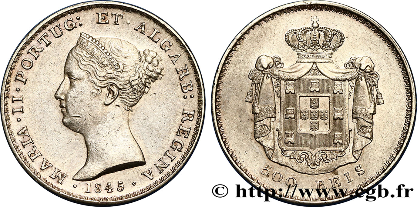 PORTUGAL -MARIE II  500 Réis 1845  q.SPL/SPL 