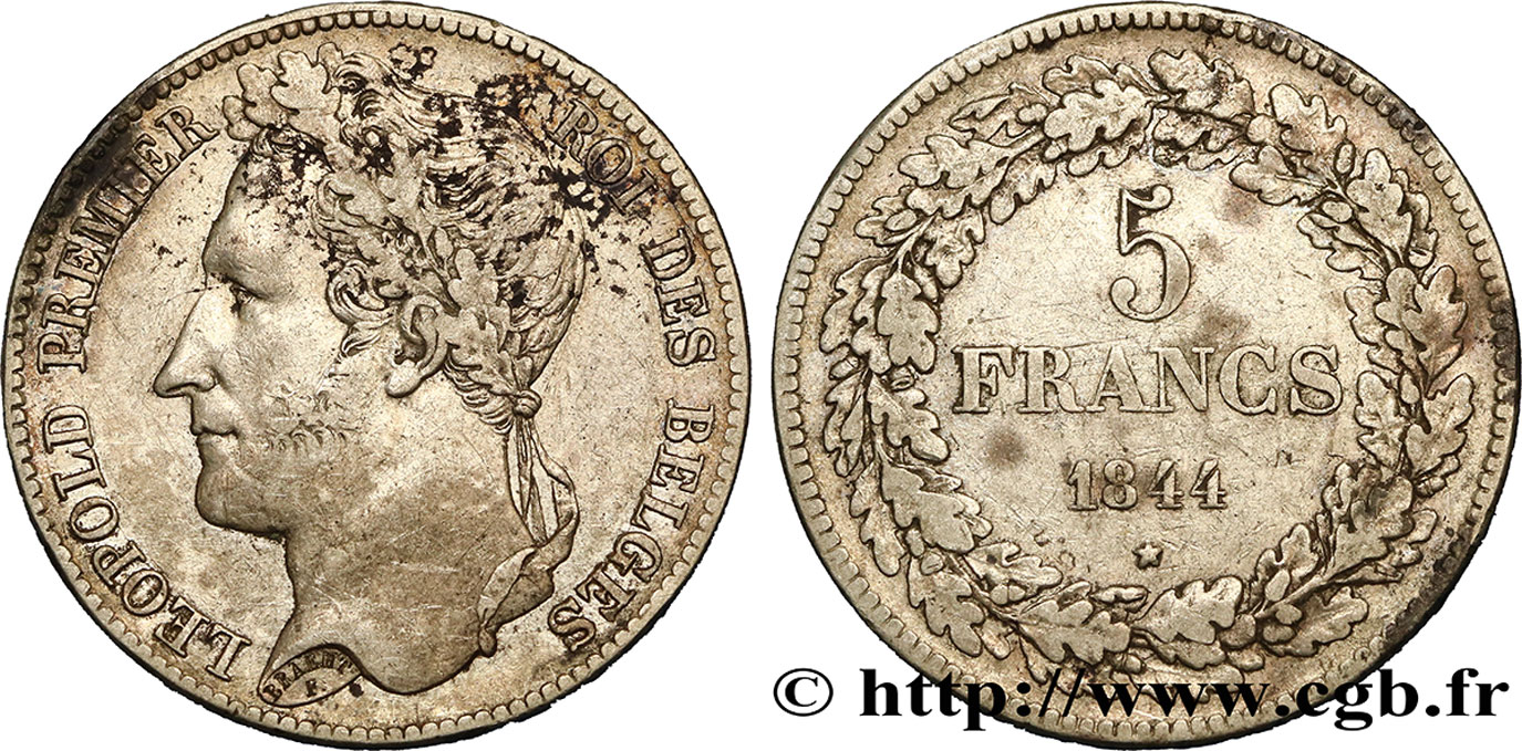 BELGIUM - KINGDOM OF BELGIUM - LEOPOLD I 5 Francs
 1844  VF 