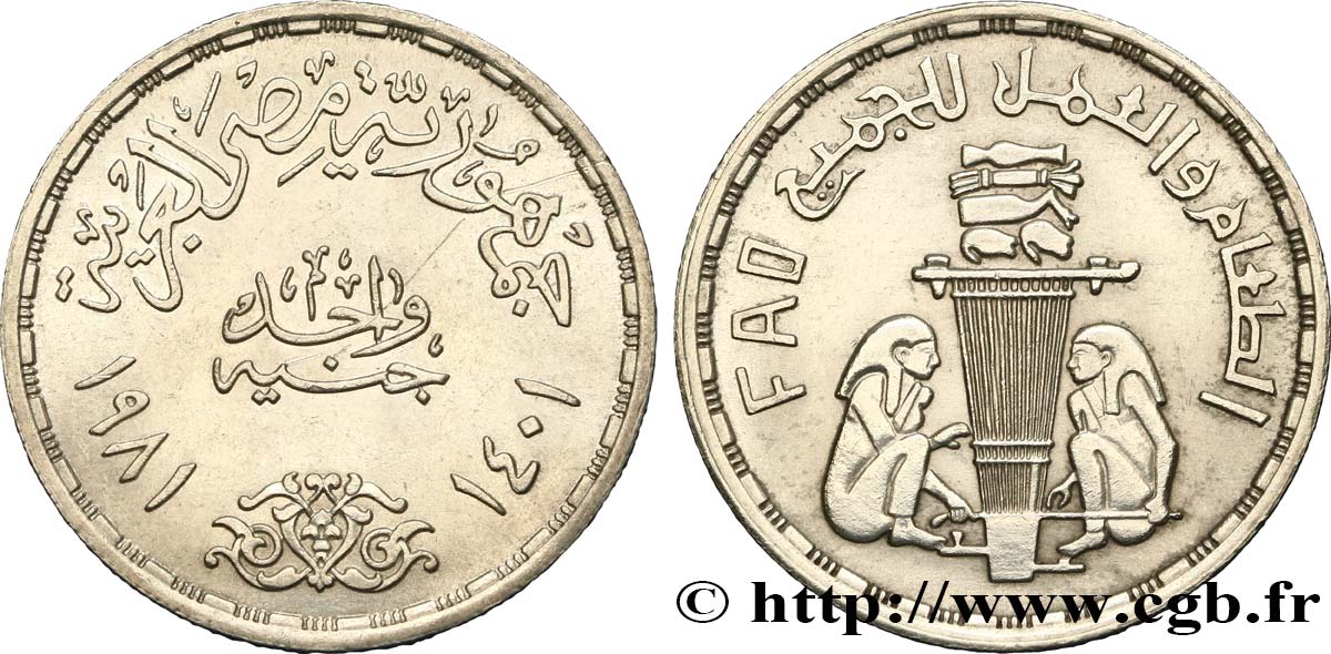 ÉGYPTE 1 Pound (Livre) F.A.O. offrandes 1981  SUP 